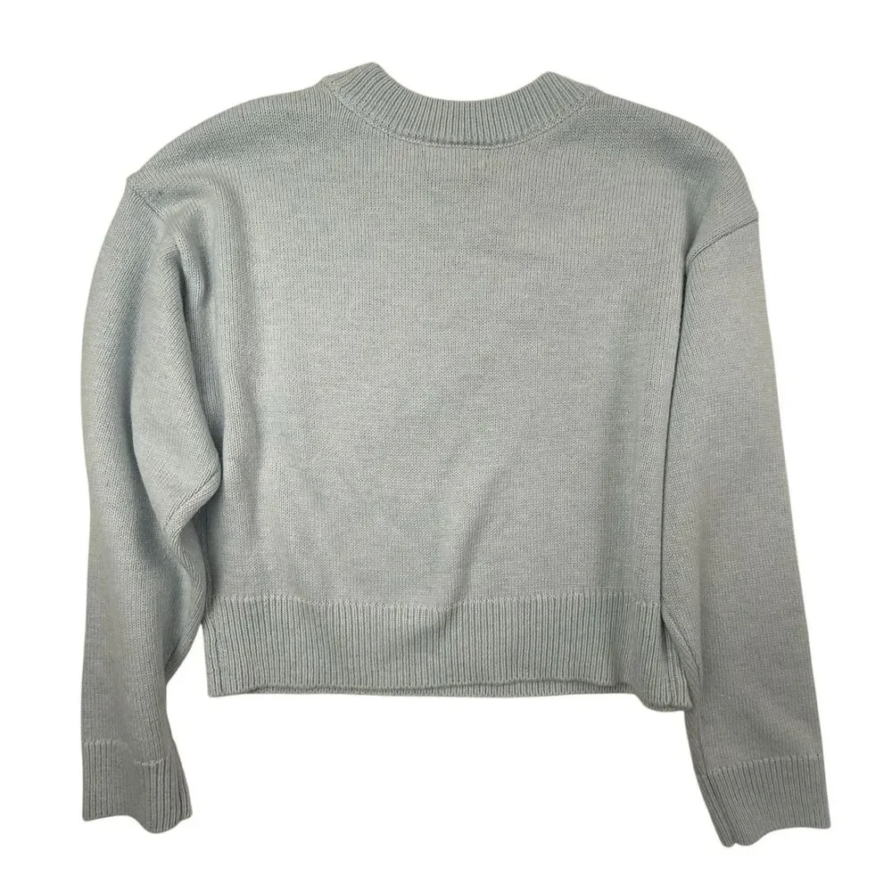 Rachel Zoe NEW Cropped Long Sleeve Sweater Women Medium Powder Blue Wool Blend